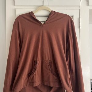 Brown Long Sleeve V-Neck Boxy Sweatshirt